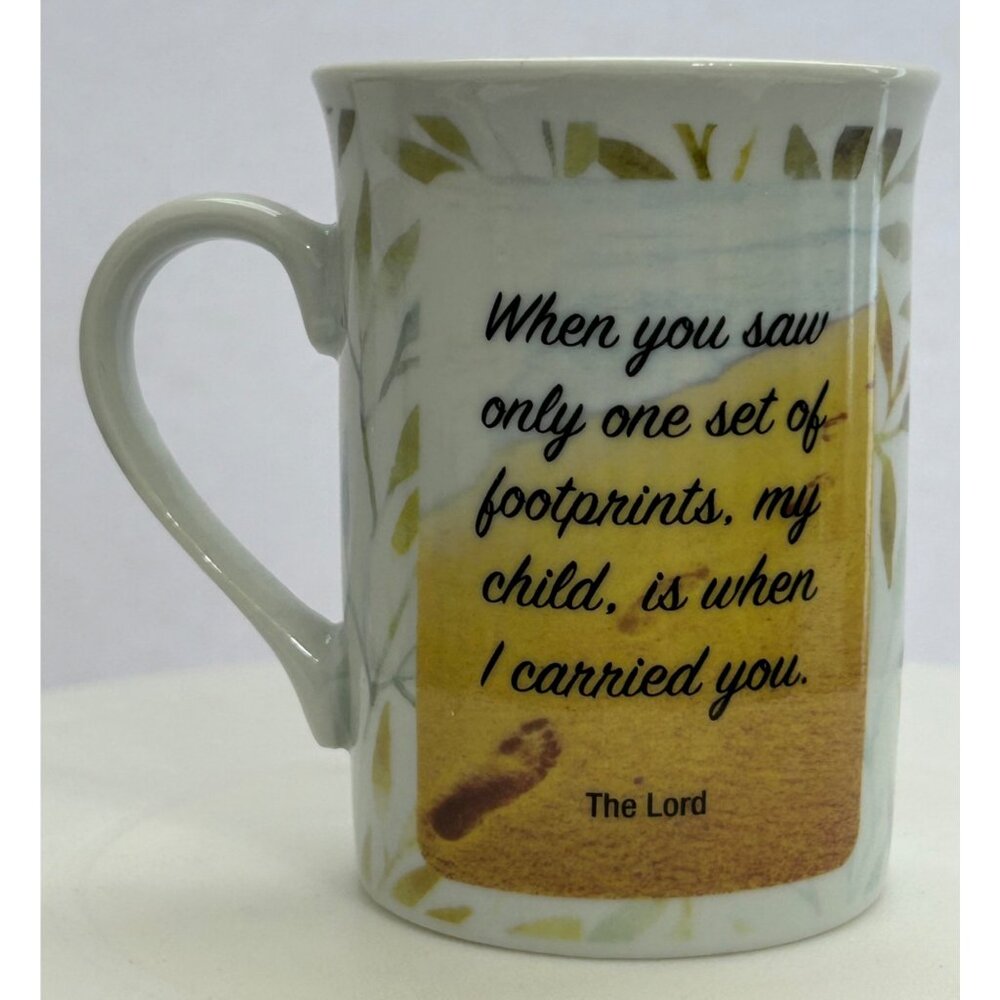 Footprints In The Sand Bay Island Coffee Mug Cup Scripture Religious Jesus Lord - Picture 3 of 8